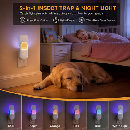 Fruit Fly Traps for Indoors Plug-in with Double-Sided Sticky Glue Cards | Flying Insect Trap for Fruit Flies, Gnats, Moths, Includes 3 Refills for House