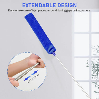 SetSail Extra-Long Dusters with Extension Pole 100-inch for Cleaning, Bendable Microfiber Head Washable Ceiling Fan Duster for High Ceilings, Furniture