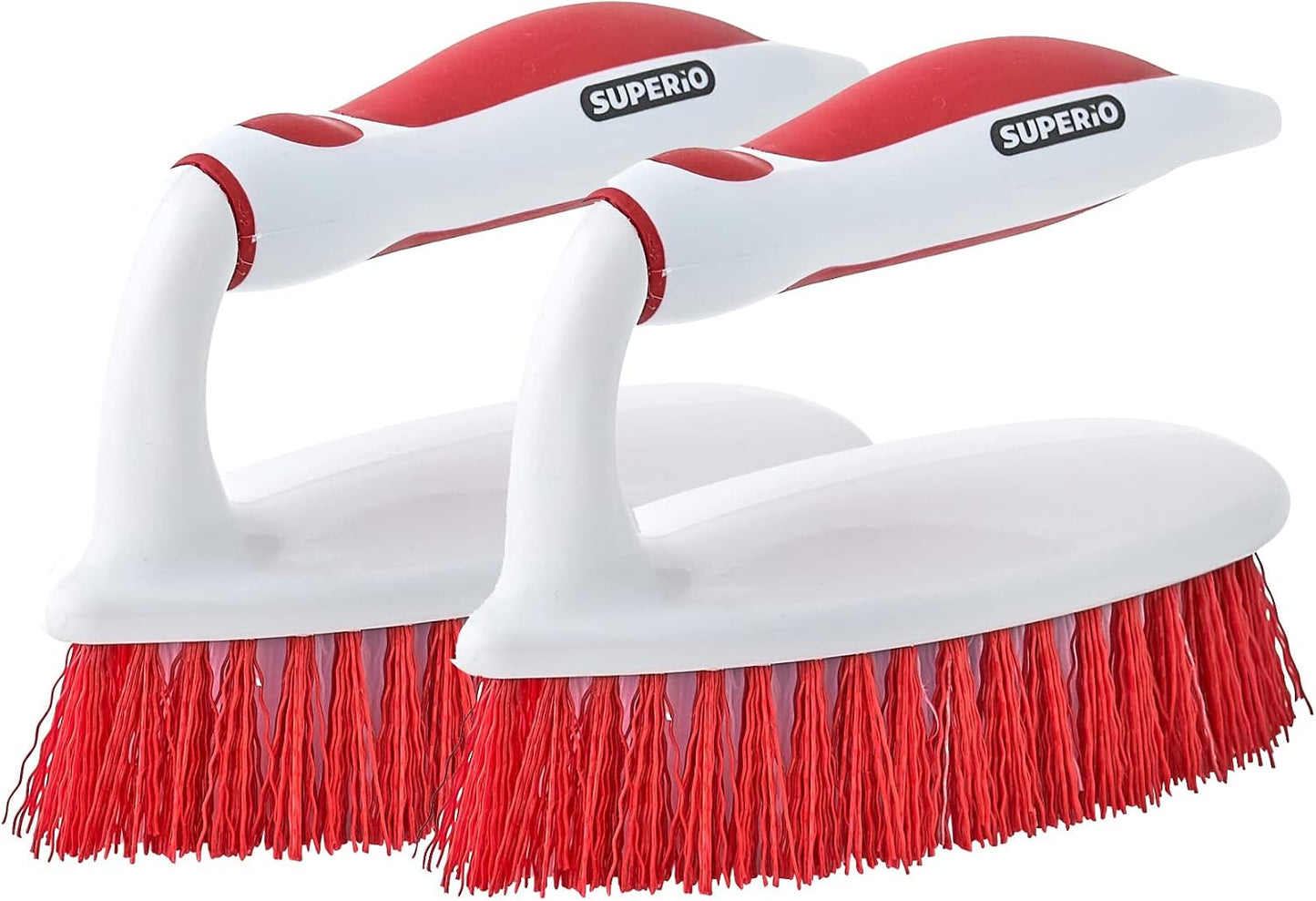 Superio Cleaning Scrub Brush with Stiff Bristles and Comfort Grip Handle,Red 2 Pack Heavy-Duty Household Utility Scrubber for Kitchen, Bathroom, Shower, Sink, Toilet