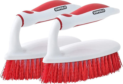 Superio Cleaning Scrub Brush with Stiff Bristles and Comfort Grip Handle,Red 2 Pack Heavy-Duty Household Utility Scrubber for Kitchen, Bathroom, Shower, Sink, Toilet