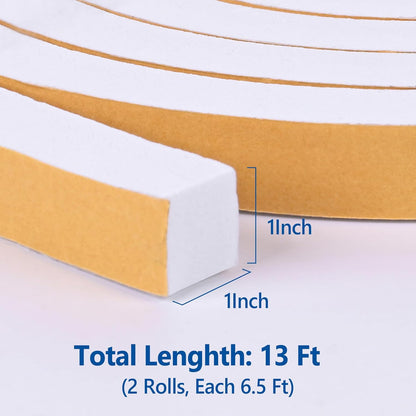 Self Adhesive Foam Tape Weatherstrip 1/2in x 1/4in x 42Ft High Density Foam Insulation Strips Foam Seal Weather Stripping with Strong Adhesive for Door and Window Sound Isolation Soundproofing, White