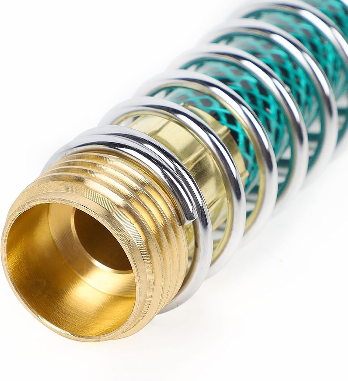 Triumpeek 3/4" Brass 2 Way Hose Splitter, Brass 2 Way Garden Hose Connector with 2 Pcs Garden Hose Coiled Spring Protectors and 6 Rubber Washers
