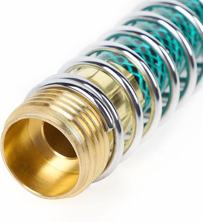 Triumpeek 3/4" Brass 2 Way Hose Splitter, Brass 2 Way Garden Hose Connector with 2 Pcs Garden Hose Coiled Spring Protectors and 6 Rubber Washers