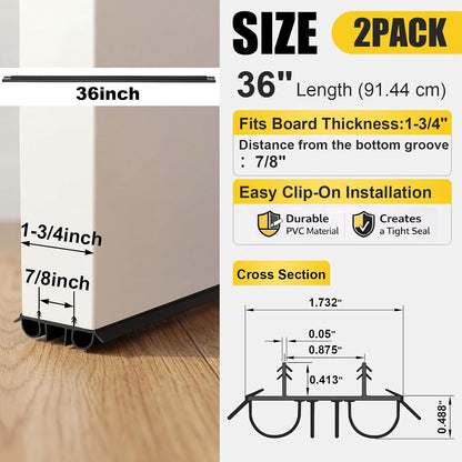 Pushglossy 2 Pcs 36" Double Bubble Kerf Door Sweep 1-3/4" Wide Vinyl Weatherstrip Seal for Exterior Doors, Energy Efficient Draft Stopper, Easy Slide in Installation, Blocks Dust/insects/noise (White)