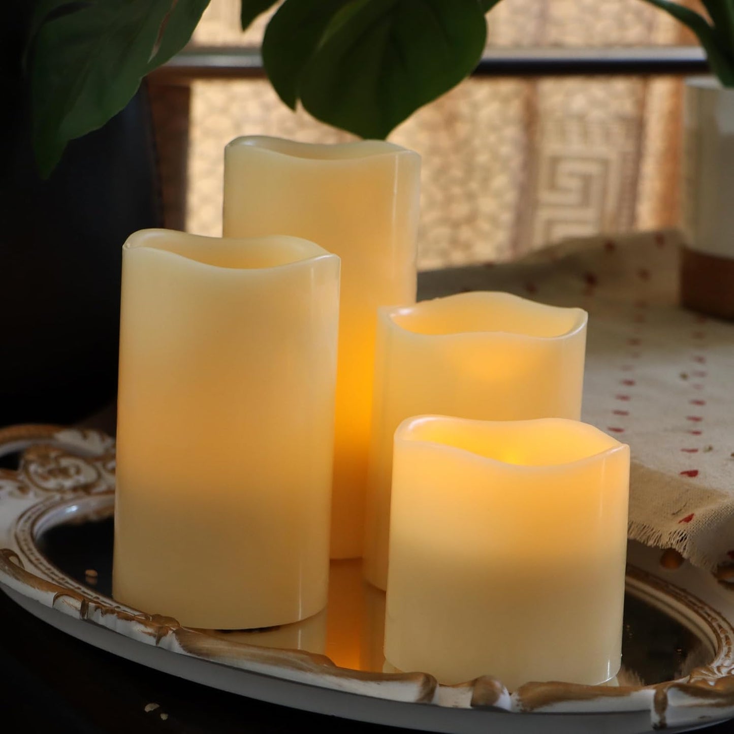 Battery Operated Flameless Candles with Remote Timer Real Wax Realistic Bright Flicker Flickering Electric Electronic LED Pillar Lights Home Wedding Party Decorations Set of 3 Rustic Texture Gray Grey