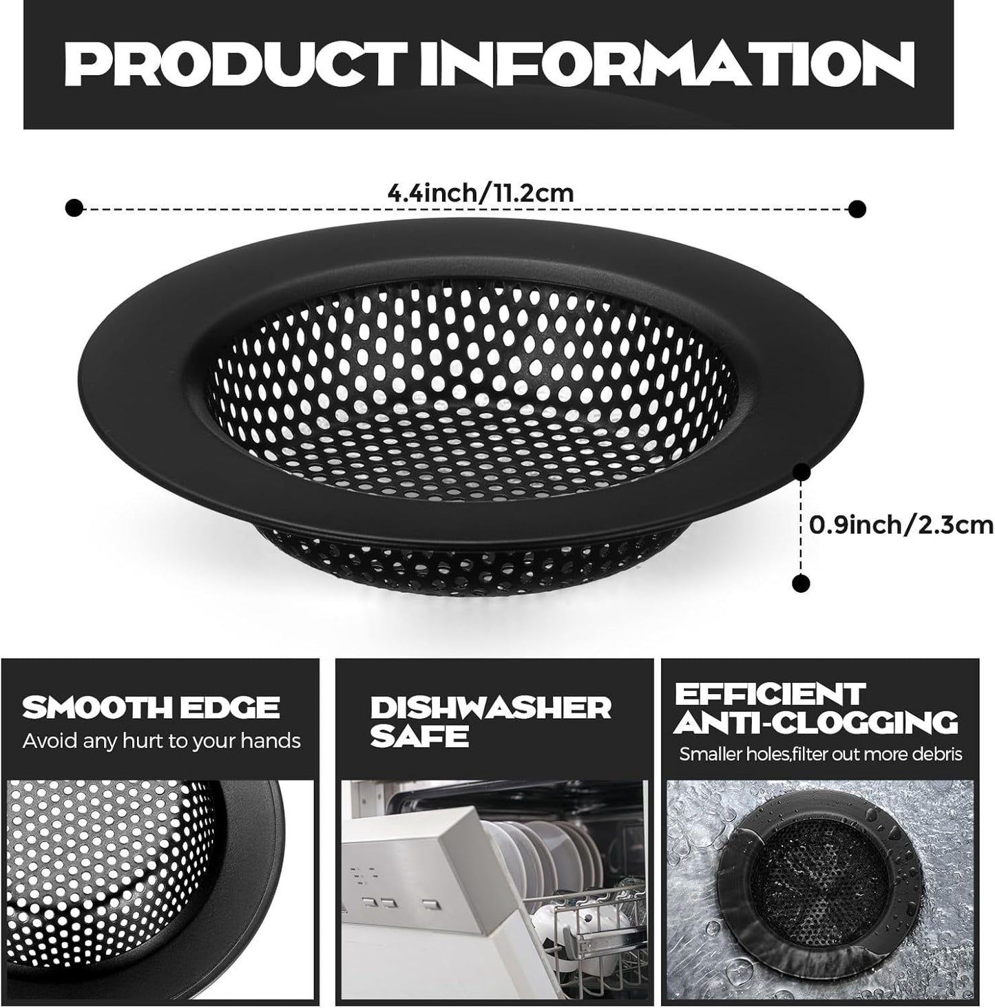 Retisee 2 Pcs Sink Strainer Stainless Steel Kitchen Sink Drain Strainer Basket Cover Mesh Hair Food Catcher, Large Wide Rim of 4.4 Diameter(Brushed Silver)