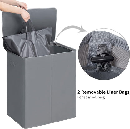 WOWLIVE 180L Laundry Hamper with Lid 3 Section,Large Laundry Basket with Removable Bags and Handles,Collapsible Dirty Clothes Hampers for Laundry,Laundry Basket Organizer for Laundry Room,Dorm,Beige