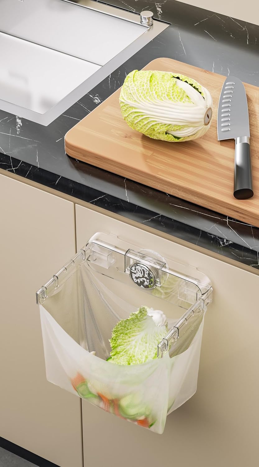 Temvue Kitchen Trash Bag Holder,Suction Cup Plastic Bag Holder,Grocery Bag Holder