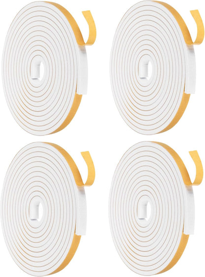 MECCANIXITY Weather Door Seal Strip Tape, Door Insulation Stripping Single Side Strong Self Adhesive Foam Tape Gap Filler for Door, Window, 1/4 Inch x 1/16 Inch x 32 Feet White 2 Pack