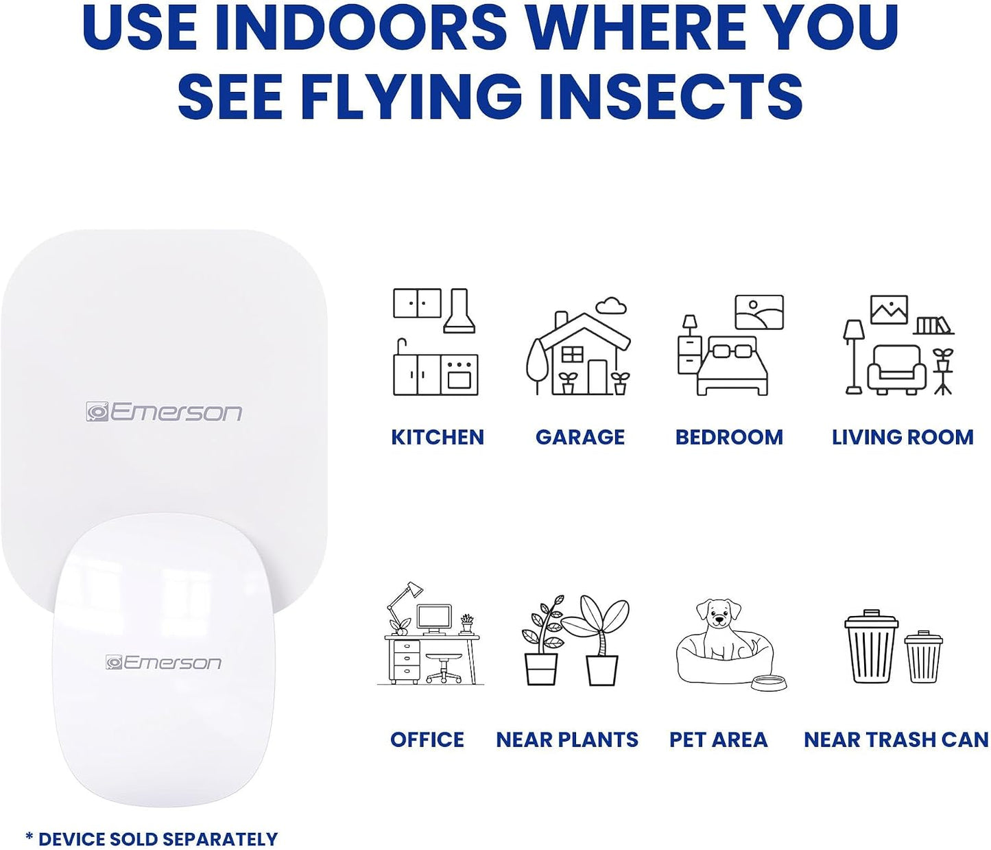 Emerson ITL7103 Plug-in Flying Bug Catcher with UV Light and LED Décor – Indoor Fly, Fruit Fly, Gnat & Moth Catcher, Silent, 24/7 Coverage, Mess-Free, use in Any Room, Includes 3 Glue Cards