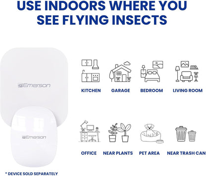 Emerson ITL7103 Plug-in Flying Bug Catcher with UV Light and LED Décor – Indoor Fly, Fruit Fly, Gnat & Moth Catcher, Silent, 24/7 Coverage, Mess-Free, use in Any Room, Includes 3 Glue Cards