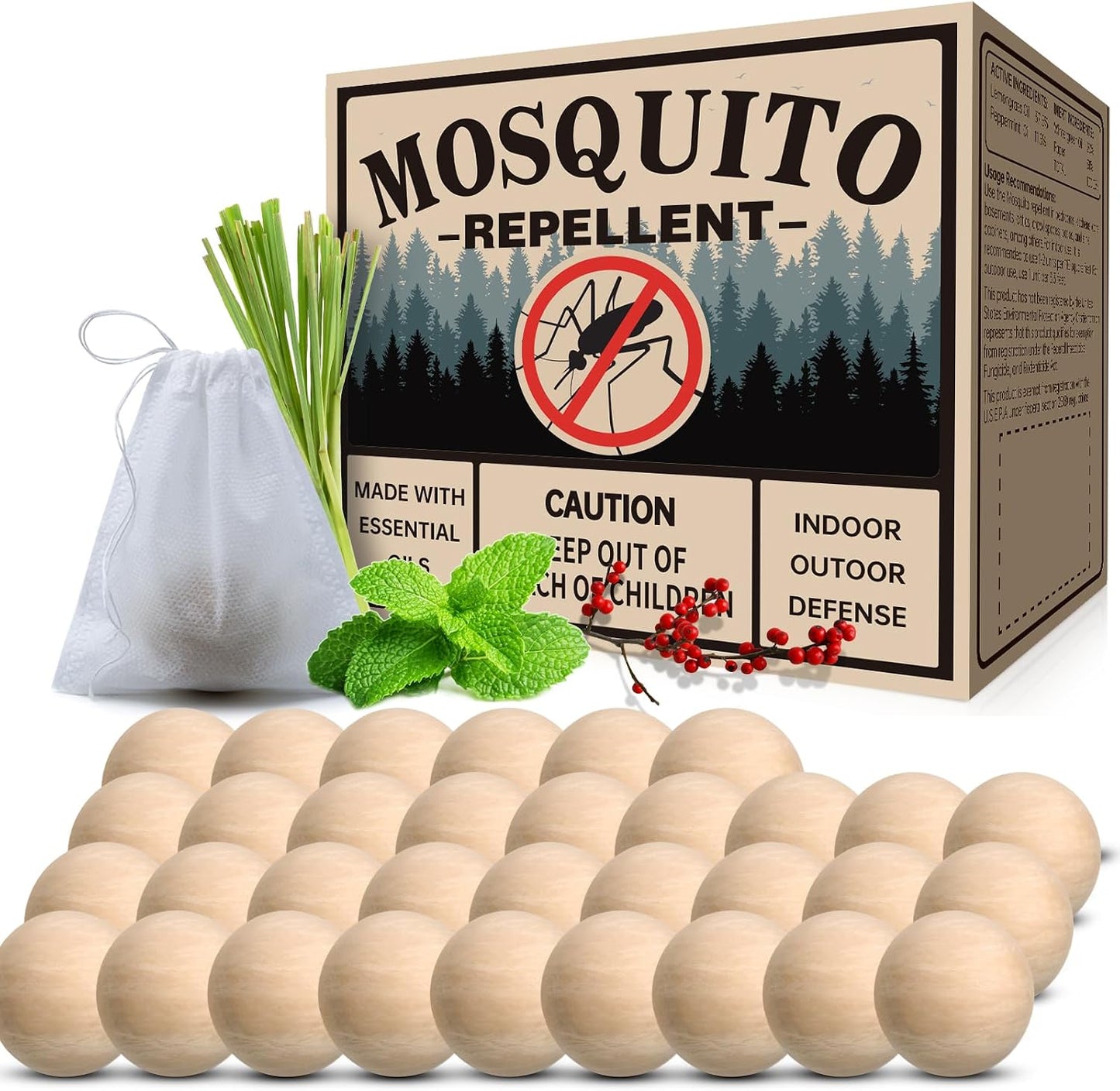 Mosquito Repellent 36 Balls – Mosquito Repellent Outdoor Patio & Indoor, Natural Mosquito Deterrent for Yard, Patio, Camping & Travel