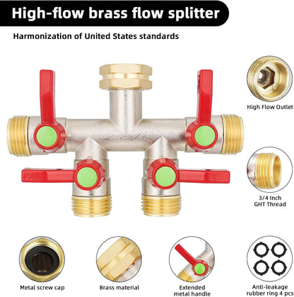 EJW Hose Splitter 2 Way, Garden Hose Splitters, Heavy Duty Faucet Splitter,Rv Brass Water Hose Y Splitter, Double Hose Connector, Spigot Splitter, Two Way Hose Manifold Valve 3/4 Inch GHT Thread.