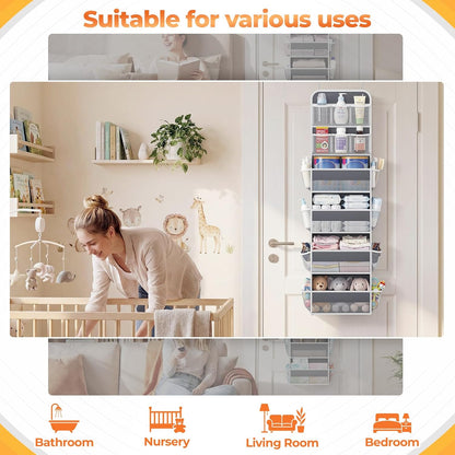 SpaceHacks 5-Tier Over the Door Organizer with Mesh Pockets, Baby Nursery Storage for Closet, Bathroom and Bedroom, Adjustable Hanging Closet Organizer for Cosmetics, Books and Essentials (Dark Grey)