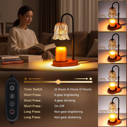 Candle Warmer Lamp Adjustable Timer - Electric Flower Glass Candles Warmers Adjustable Height Dimmable Vintage Base Modern Wax Candles Top Warmers for Small Jar Scented Wax Melts