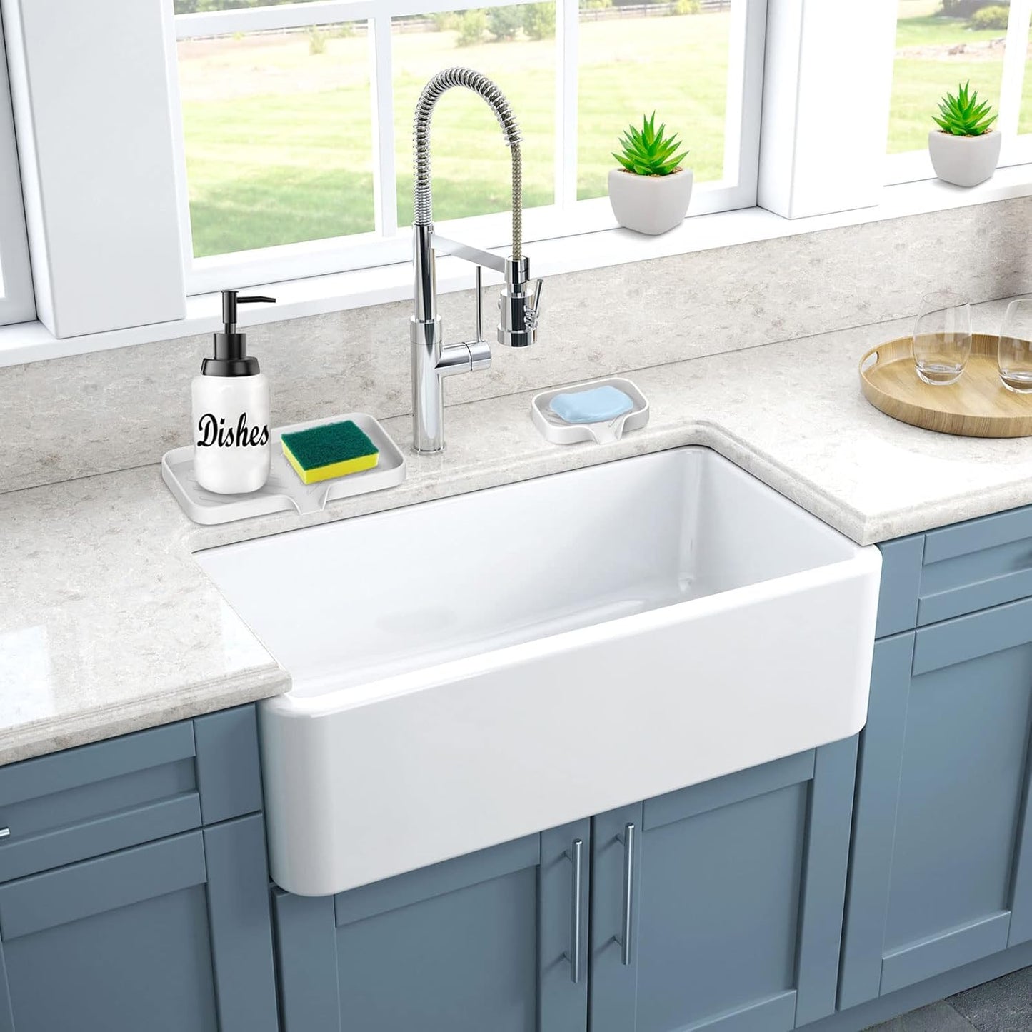 Kitchen Soap Tray,Kitchen Sink Tray Sponge Tray Kitchen Sponge Holder Self Draining Premium Silicone Soap Holder for Bathroom Counter Sink Caddy Organizer for Dish Soap Bottle,Soap Dispenser