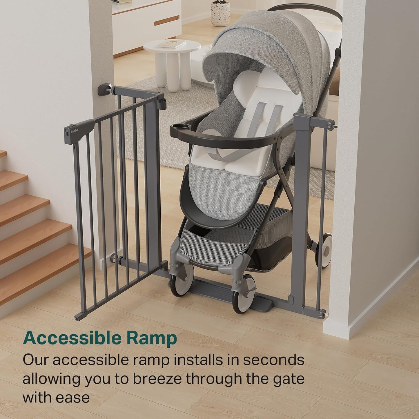 Cumbor 29.7-48" Baby Gate for Stairs, Mom's Choice Awards Winner-Dog Gate for Doorways, Auto Close Safety Pet Gate for Dogs Indoor, Easy Install Pressure Mounted Child Gate with Walk Thru Door, Brown