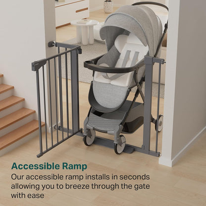 Cumbor 29.7-48" Baby Gate for Stairs, Mom's Choice Awards Winner-Dog Gate for Doorways, Auto Close Safety Pet Gate for Dogs Indoor, Easy Install Pressure Mounted Child Gate with Walk Thru Door, Brown