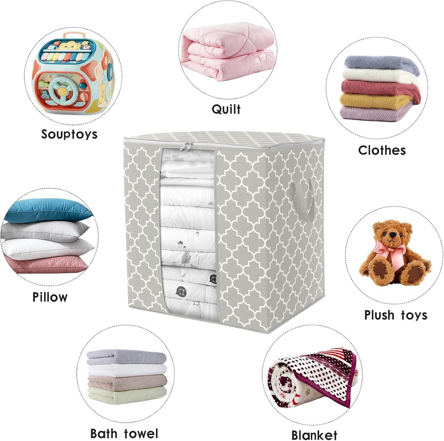 WISELIFE Storage Bags 3 Pack/100L Large Blanket Clothes Organization and Storage Containers for Comforters,Bedding, Foldable Organizer with Reinforced Handle, Clear Window, Sturdy Zippers,Gray