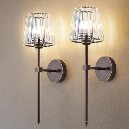 Crystal Battery Operated Wall Sconces Set of 2, Gold Rechargeable Wireless Wall Sconce Lights with Crystal Lampshade, 12 RGB and 3CCT Dimmable Wall Lamps with Remote for Bedroom Living Room Hallway