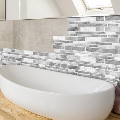 Heikki Peel-and-Stick Self-Adhesive Wall Tiles, 4.7×9.7-inch Kitchen & Bathroom Splashback Tiles, Marble Pattern Design (48-Piece Set) (Black-Gray)
