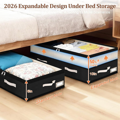 Dolicer 2 Pack Under Bed Storage with Wheels, 6in-10in Height Adjustable Underbed Storage Containers, 92L XXXL Under Bed Drawers Rolling Bin with Clear Lids for Dorm Shoes Clothes Organizers(Grey)