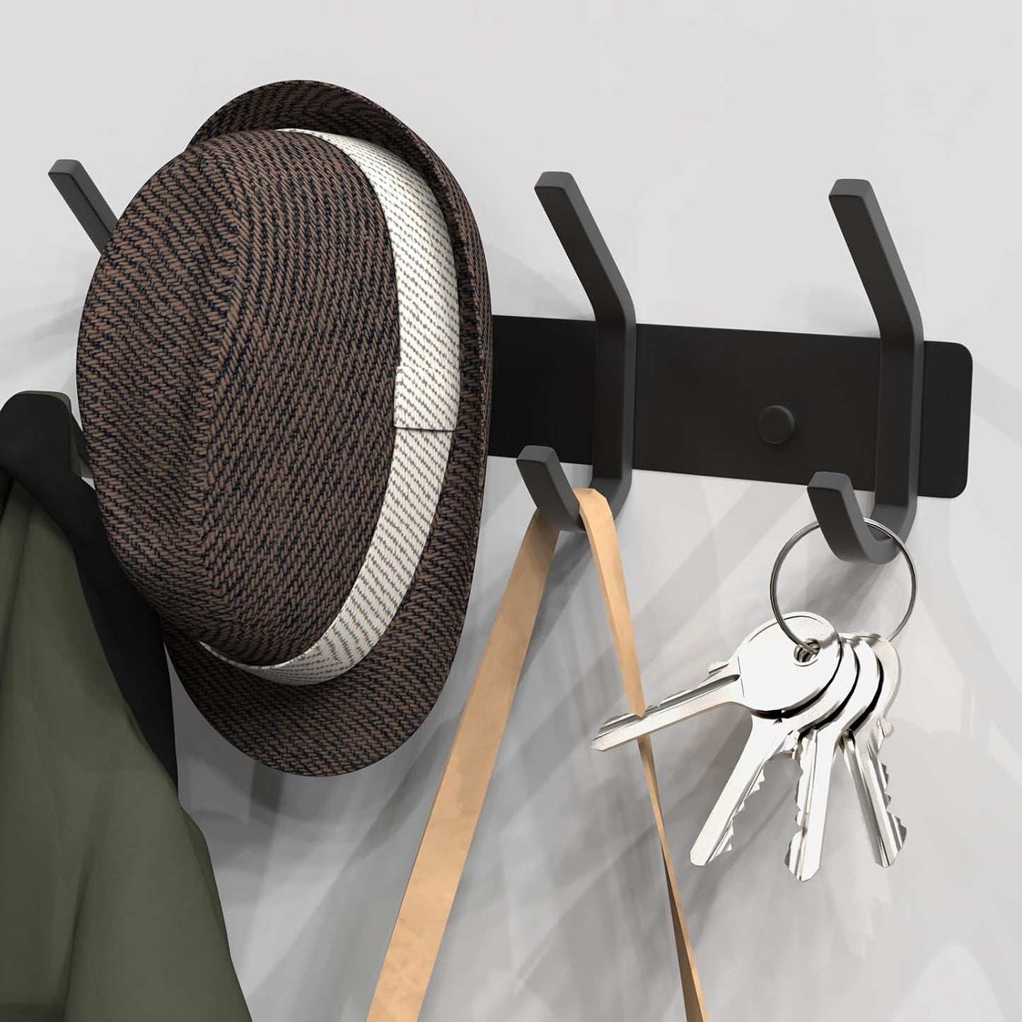VAEHOLD Black Hat and Coat Wall Mount Rack - 3 Hooks for Robes, Bags, Keys, and Towels - Bathroom Towel Hanger Organizer (1 Pack)