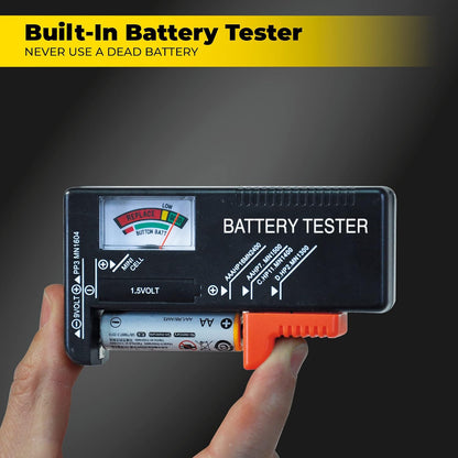 Battery Daddy Storage & Organizer Case w/Light and Tester, Stores & Protects Over 200 Batteries, Double-Sided, Clear Locking Lid, Secure Latches & Portable Handle- Black (Batteries Not Included)
