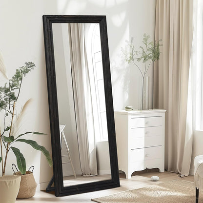 65"x22" Full Length Mirror Solid Wood Frame Floor Mirror with Stand for Living Room, Bedroom Hanging Standing or Leaning, Brown