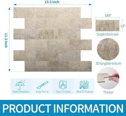 Art3d 10-Pack Peel and Stick Wall Tile for Backsplash, Stick on Stone Tile for Kitchen Bathroom Fireplace Vanitity in Stone Beige