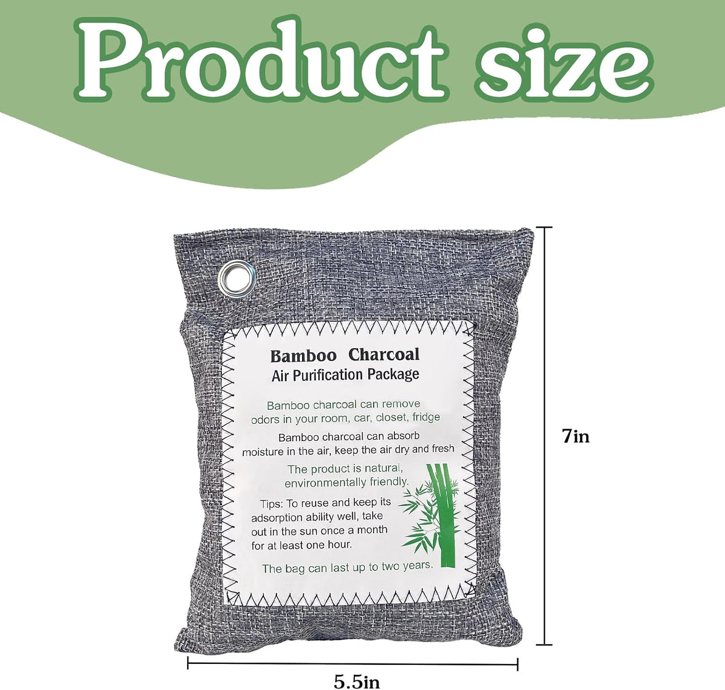 Bamboo Charcoal Air Purifying Bag, Activated Charcoal Odor Absorber Moisture Absorber Car Fresheners Odor Eliminator for Home Car Closet Refrigerator Shoe Smell Remover Gym Bag Deodorizer, Green