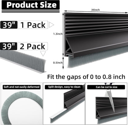 39” Under Door Draft Stopper with Brush,Bottom of Door Sweeps for Exterior & Interior,Gap Filler Sound Blocker Seal Strip,Draft Guard Dust Stopper(Black)