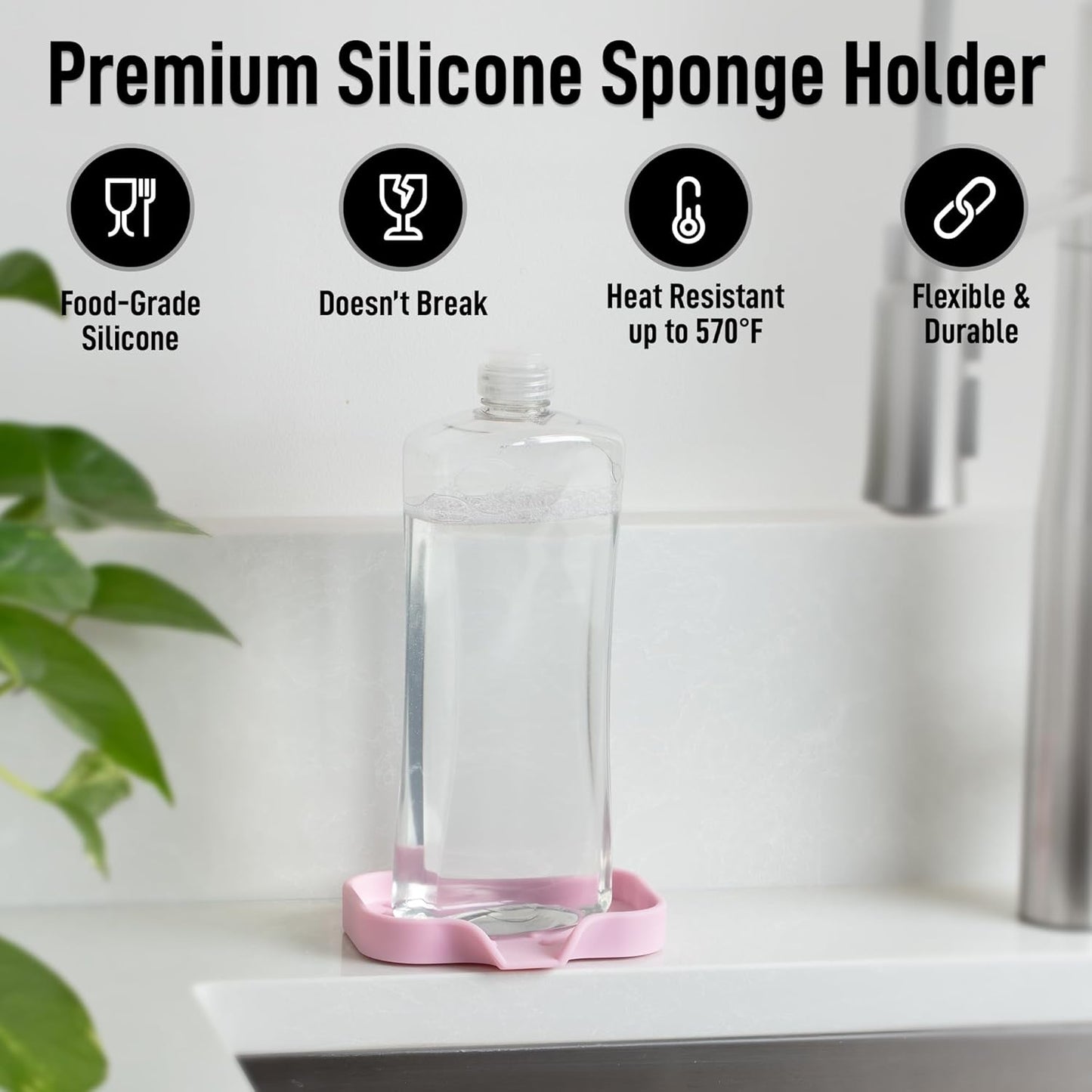 Zulay Kitchen (9x3.5in) Sponge Holder for Kitchen Sink - Flexible Heavy-Duty Multipurpose Sink Caddy - Counter Organizer for Kitchen, Bathroom, Makeup, Trinkets & More! (Grey)