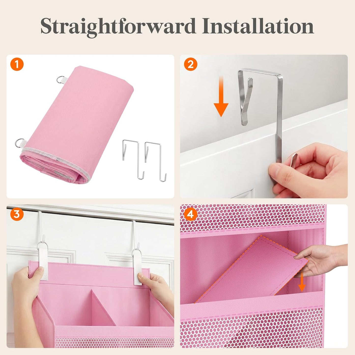 Lifewit 4 Tier Over the Door Diaper Organizer for Nursery, Large Heavy Duty Hanging Storage with 4 Mesh Side Pockets, Sturdy Back of Door Shelf for Baby Stuff Toy in Pantry, Laundry, Bathroom, Gray