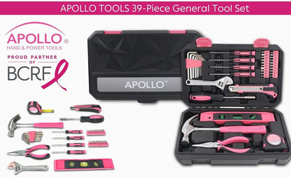 Apollo Tools Original 39 Piece General Household Tool Set in Toolbox Storage Case with Essential Hand Tools for Everyday Home Repairs, DIY and Crafts Red/Black - DT9706