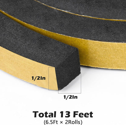 ToLanbbt White Door Window Weather Stripping Self Adhesive Foam Tape High Density Foam Sealing Strip Window Insulation Weatherproof Gasket Tape for Doors and Windows (1/2" W X 1/8" T X 16.5')