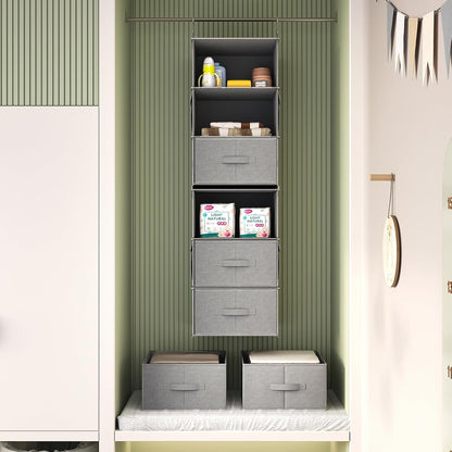 Vailando 6-Shelf Hanging Closet Organizer with 3 Drawers, 2 Separable 3-Shelf Closet Organizers and Storage for Wardrobe Organization, Hanging Dresser for Nursury & Dorm Clothes Organizer