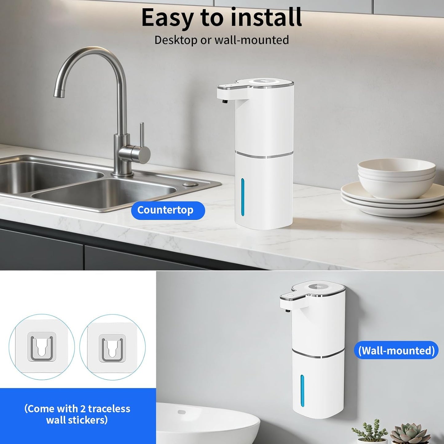 Automatic Foaming Soap Dispenser, Touchless Rechargeable Hand Soap Dispenser, 4 Adjustable Levels, 1200mAh Battery, Large Display, for Kitchen & Bathroom (Black, Foaming)