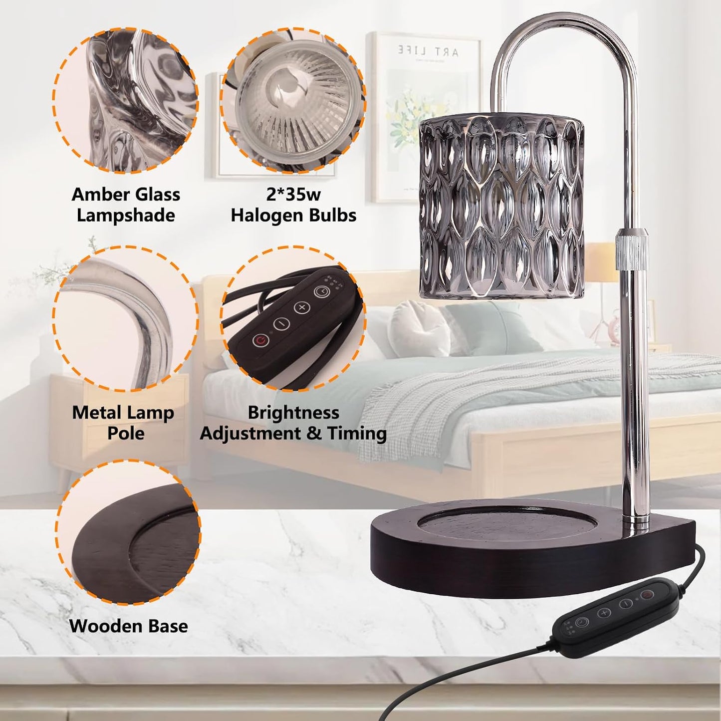 Fragrance Candle Warmer Lamp with 2 Bulbs Electric Candle Warmer with Timer & Dimmer for Home Decor