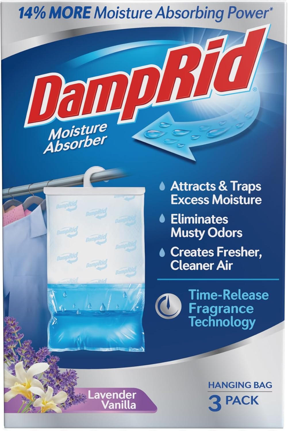 DampRid Fragrance Free Hanging Moisture Absorber, 16 oz., 3 Pack - Eliminates Musty Odors for Fresher Air, Ideal Moisture Absorbers for Closet, 14% More Moisture Absorbing Power*