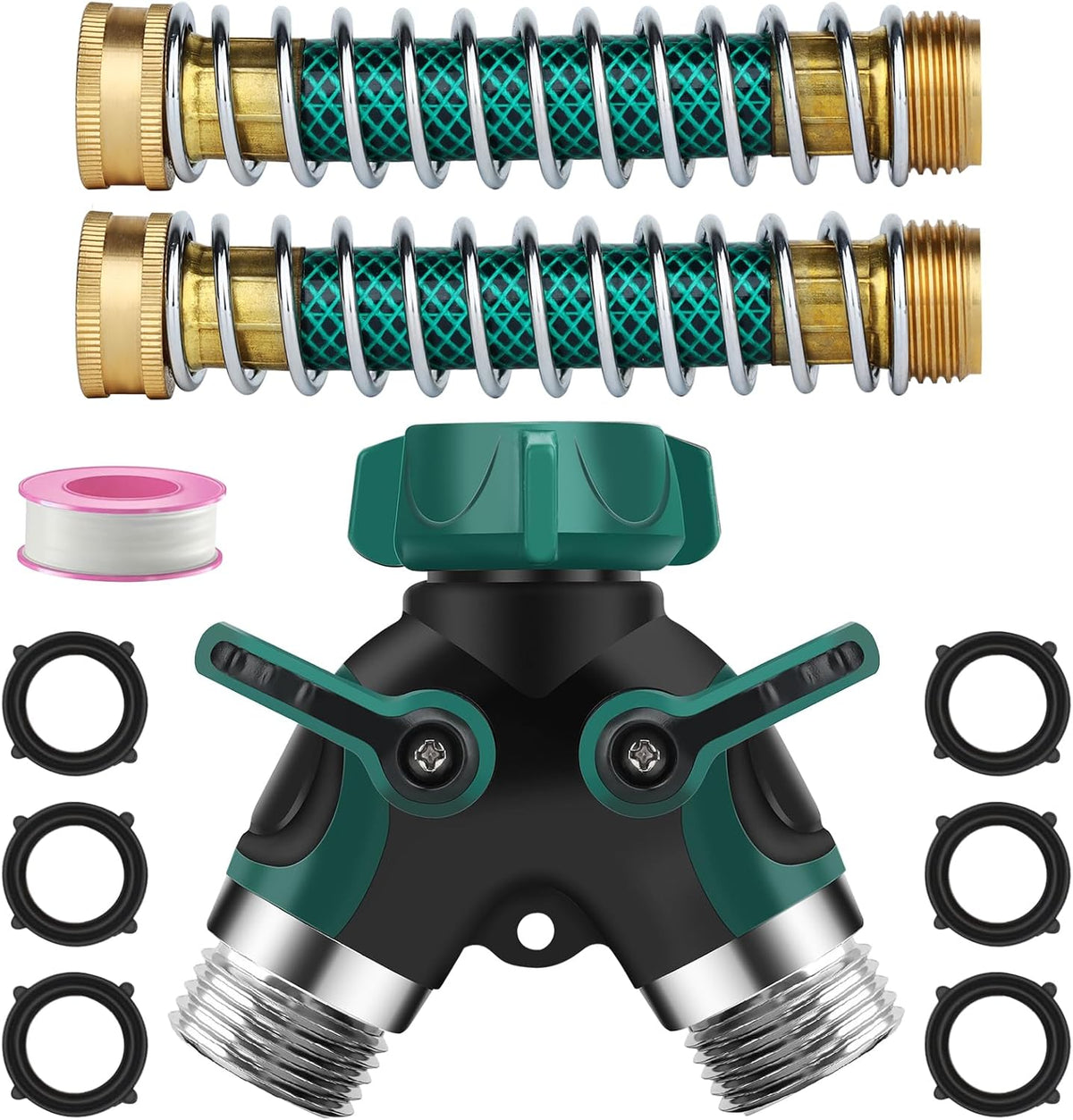 Hose Splitter 2 Way, 3/4" Garden Water Hose Splitter with Comfort Rubber Long Handle, Faucet Splitter, Y Heavy Duty Metal Connector with Comfortable Rubberized Grip for Outdoor Gardening Hoses(1 Pack)