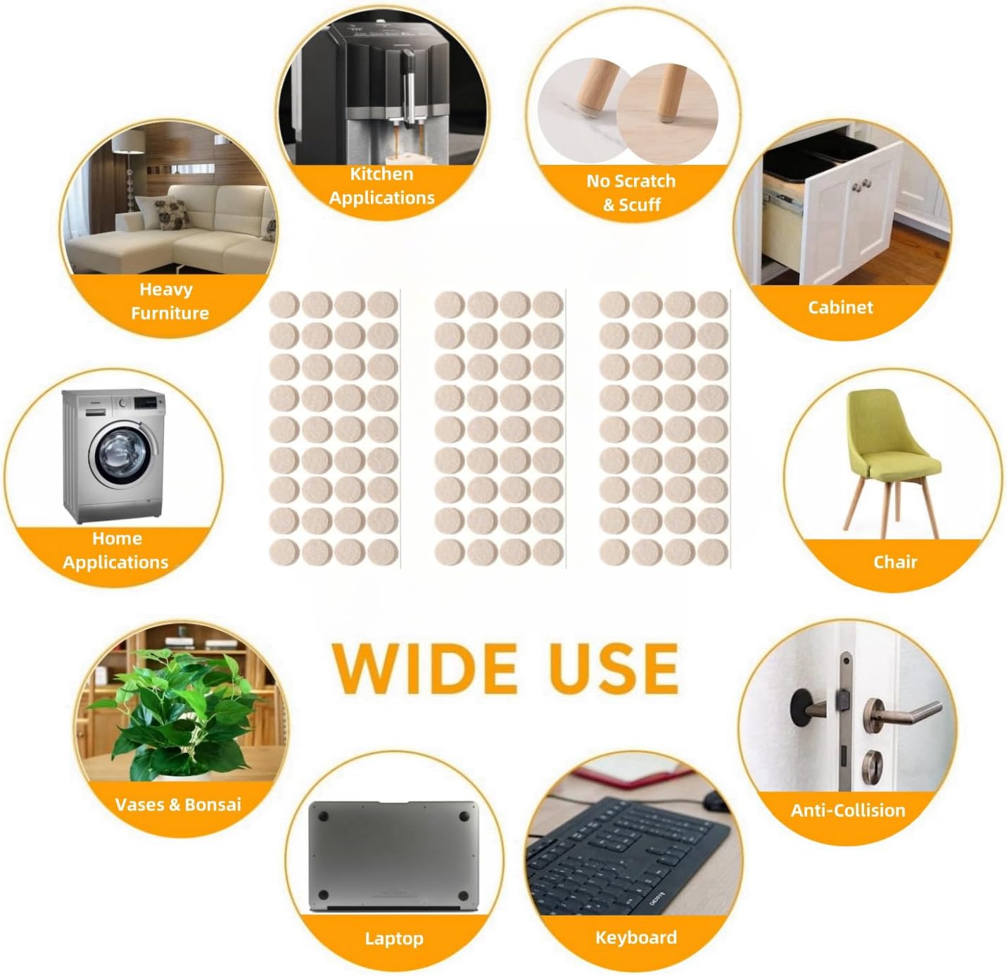 Furnigear Felt Furniture Pads for Hardwood Floors - Self Adhesive Chair Felt Pads, Floor Protector for Furniture Feet, Furniture Sliders Moving Your Furniture Smoothly - Anti Scratch 96 Pcs 3/4" Round
