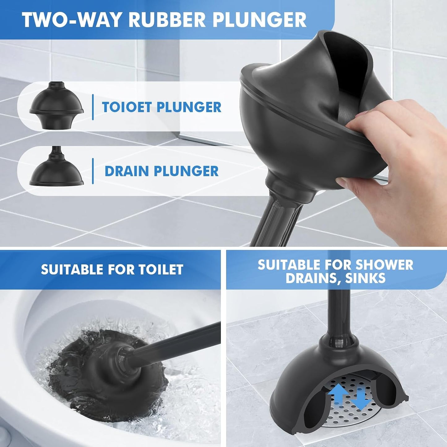 LOVLOY Toilet Plunger and Brush with Holder, Bowl Brush and Heavy Duty Toilet Plunger Set with Ventilated Holder, 2-in-1 Toilet Brush and Plunger Combo for 5.3-inch Toilet Drain New Pack (White, 1)