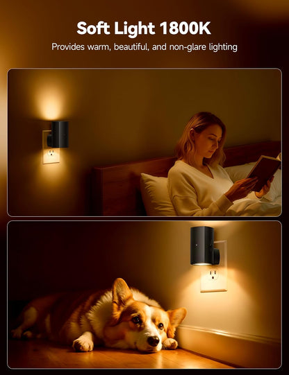 Brightown 2 Pack Night Lights Plug Into Wall, Modern Night Light with Rotating Plug, Dusk to Dawn Sensor, 0-100LM Stepless Dimming Nightlights, Home Decor for Hallway Bedroom Bathroom, Soft White