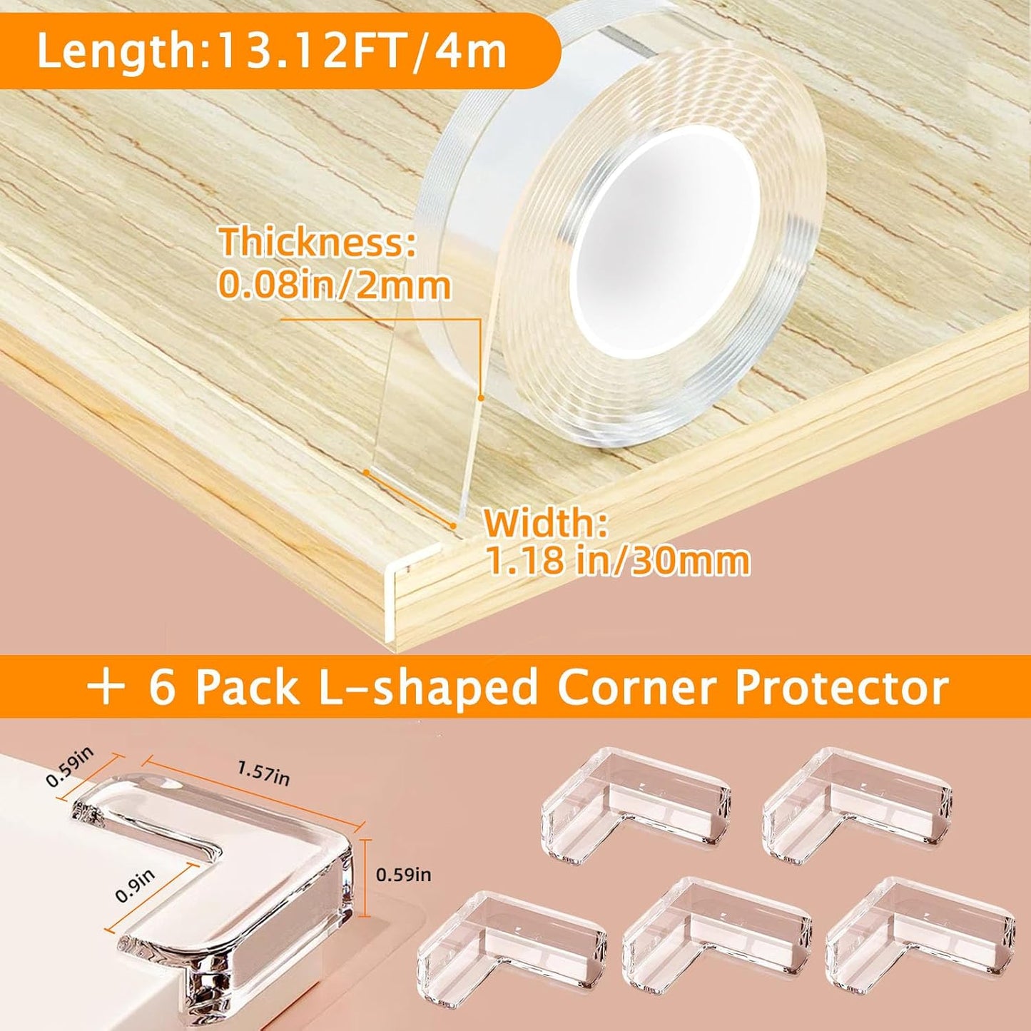 Corner Protectors Baby Proofing,2 in x 6.6ft Clear Edge Protector Strip,Furniture Corner Guards,Cabinets,Tables and Window Sill Sharp Corner Safety Bumpers