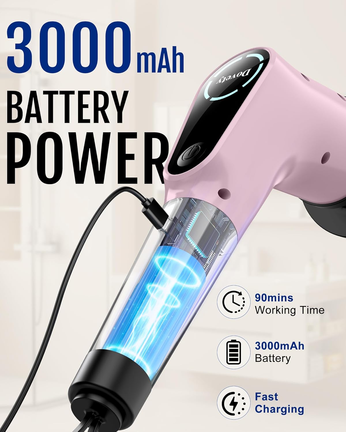 Dovety Electric Spin Scrubber, Shower Scrubber, Power Cleaner Tools with 8 Replaceable Brush Heads, Cleaning Brush with Extension Handle, 2 Adjustable Speeds, 90Mins Work Time for Home Bathtub-White