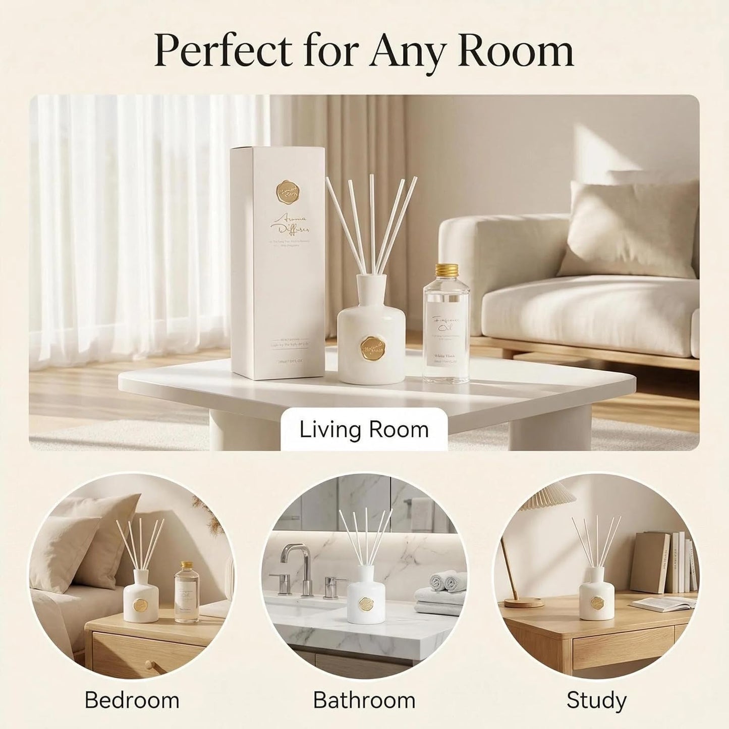 Reed Diffuser Set-Oud&Bergamot-Strong Scent, Long-Lasting Evaporation with Natural Reed Sticks & Essential Oils, Elegant Fragrance for Bathroom Bedroom Office Decor Air Fresh-Ideal Gifts