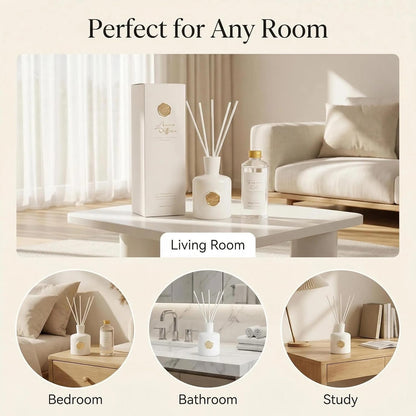 Reed Diffuser Set-Oud&Bergamot-Strong Scent, Long-Lasting Evaporation with Natural Reed Sticks & Essential Oils, Elegant Fragrance for Bathroom Bedroom Office Decor Air Fresh-Ideal Gifts