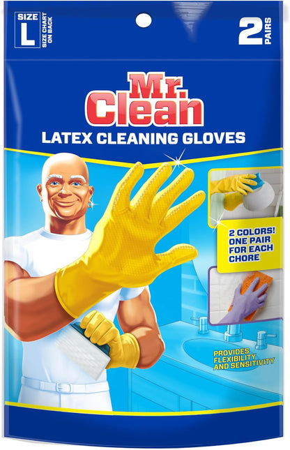 Mr. Clean Bliss Cleaning Gloves Premium Reusable Vinyl Latex-Free Gloves with Non-Slip Grip, Large