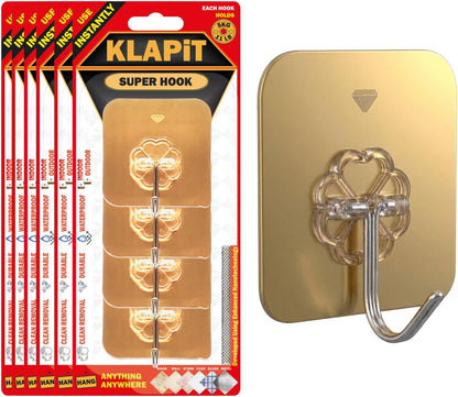 KLAPiT Super Hook - Heavy-Duty Adhesive Clear Wall Hooks Made of Stainless Steel, Holds up to 11 lbs, Waterproof, No Damage, Easy Install on Tile, Wood, Stone, Glass & Metal (Clear, 8pc)